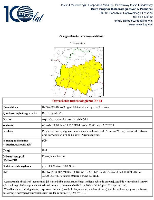 2019 07 13 ostrzezenie meteorologiczne